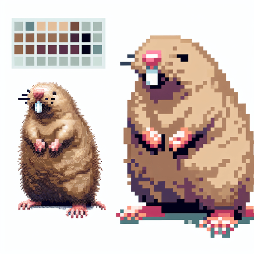 pixel art. mole rat standing up..
Single Game Texture. In-Game asset. 2d. Blank background. High contrast. No shadows.