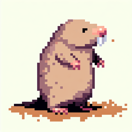 pixel art. mole rat standing up..
Single Game Texture. In-Game asset. 2d. Blank background. High contrast. No shadows.