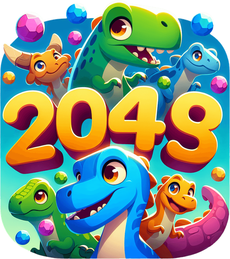 2048 Dinosaur game title cartoon