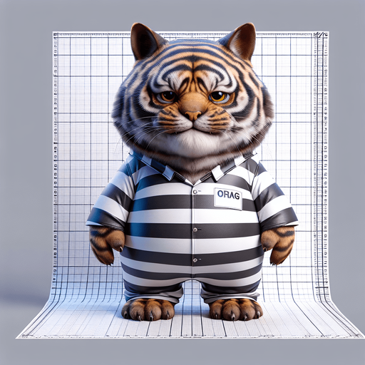 Super fat cat with a funny face wearing a prison jumpsuit.
Single Game Texture. In-Game asset. 2d. Blank background. High contrast. No shadows.