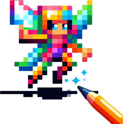 8-bit cartoon colorfull square fairy..
Single Game Texture. In-Game asset. 2d. Blank background. High contrast. No shadows.