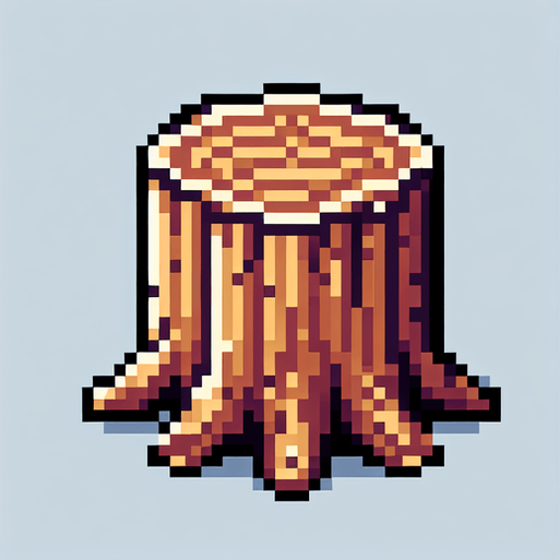 8-bit pixelated wooden stump.
Single Game Texture. In-Game asset. 2d. Blank background. High contrast. No shadows.