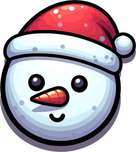 Cartoon Christmas snow man head.
Single Game Texture. In-Game asset. 2d. Blank background. High contrast. No shadows.