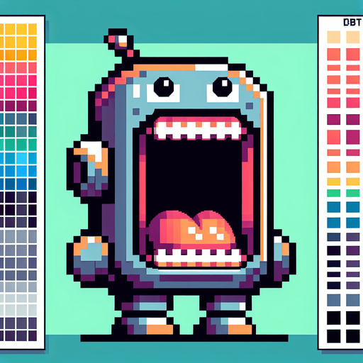 cute hungry chatbot character head. mouth wide open to eat information. pixelated. 8 bit..
Single Game Texture. In-Game asset. 2d. Blank background. High contrast. No shadows.