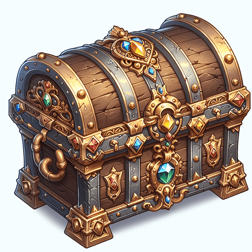 pirate treasure chest.
Single Game Texture. In-Game asset. 2d. Blank background. High contrast. No shadows.