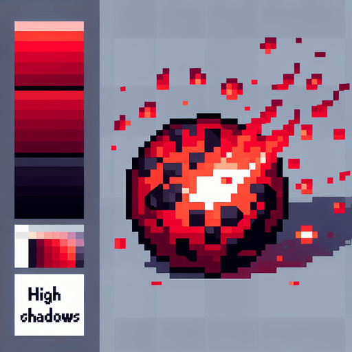 chunky magma magical projectile. 8-bit pixelated. red soft-palette colored.
Single Game Texture. In-Game asset. 2d. Blank background. High contrast. No shadows.