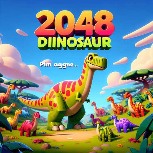 2048 Dinosaur game title cartoon