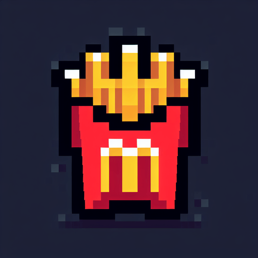 macdonalds fries but with the M letter rotated so it looks like a 3. pixelated. 8 bit.
Single Game Texture. In-Game asset. 2d. Blank background. High contrast. No shadows.