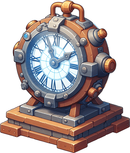 a clock.
Single Game Texture. In-Game asset. 2d. Blank background. High contrast. No shadows.