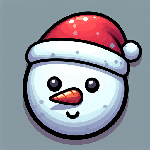 Cartoon Christmas snow man head.
Single Game Texture. In-Game asset. 2d. Blank background. High contrast. No shadows.