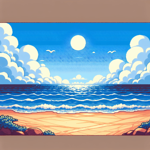 Sandy beach. No water is present. Sky takes up 80% of the image.
Single Game Texture. In-Game asset. 2d. Blank background. High contrast. No shadows.