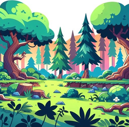 Cartoonic Forest, perfect for arcade..
Single Game Texture. In-Game asset. 2d. Blank background. High contrast. No shadows.