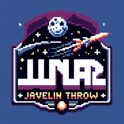 pixelart. a cool game logo with the text 'Lunar Javelin Throw'.
Single Game Texture. In-Game asset. 2d. Blank background. High contrast. No shadows.