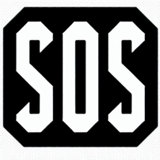 Create a close-up cartoon-style illustration of the  letters "sos" in black.
Single Game Texture. In-Game asset. 2d. Blank background. High contrast. No shadows.