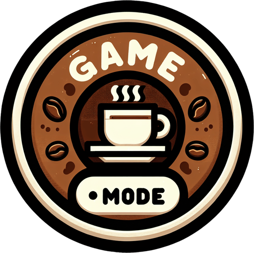 Coffee themed button which has the text "gamemode". Make the aspect ratio of this button 5:1.
Single Game Texture. In-Game asset. 2d. Blank background. High contrast. No shadows.