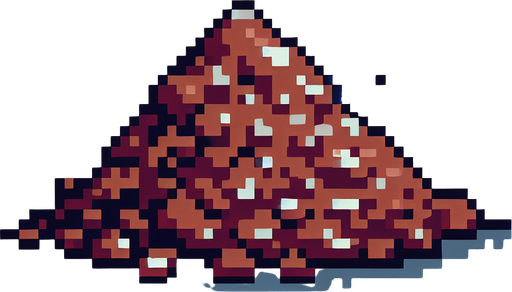 pixel art. heap of dirt. small.
Single Game Texture. In-Game asset. 2d. Blank background. High contrast. No shadows.