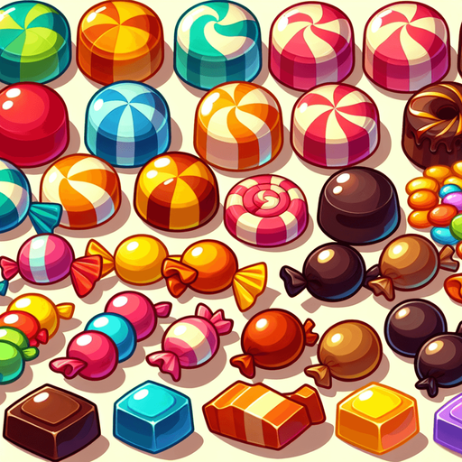 Cartoon candy.
Single Game Texture. In-Game asset. 2d. Blank background. High contrast. No shadows.