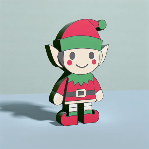 one cute christmas elf. plastic style. Single Game Texture. In-Game asset. 2d. Blank background. High contrast. No shadows.