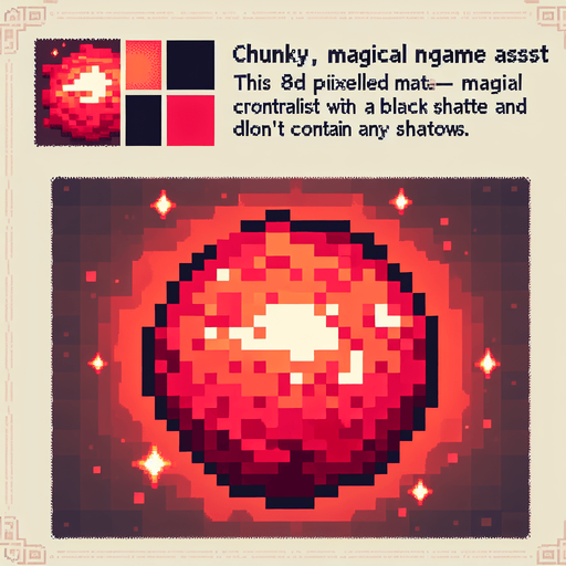 chunky magma magical projectile. 8-bit pixelated. red soft-palette colored.
Single Game Texture. In-Game asset. 2d. Blank background. High contrast. No shadows.