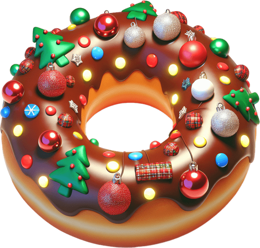 a christmas donut. plastic style. Single Game Texture. In-Game asset. 2d. Blank background. High contrast. No shadows.