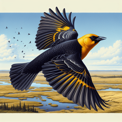 flying Yellow-headed Blackbird.