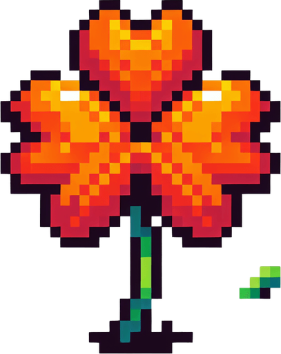 pixel art of a 4 leaf orange clover...
Single Game Texture. In-Game asset. 2d. Blank background. High contrast. No shadows.