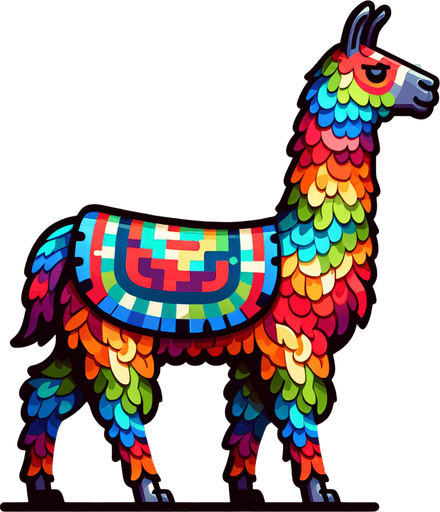 a rainbow llama.
Single Game Texture. In-Game asset. 2d. Blank background. High contrast. No shadows.