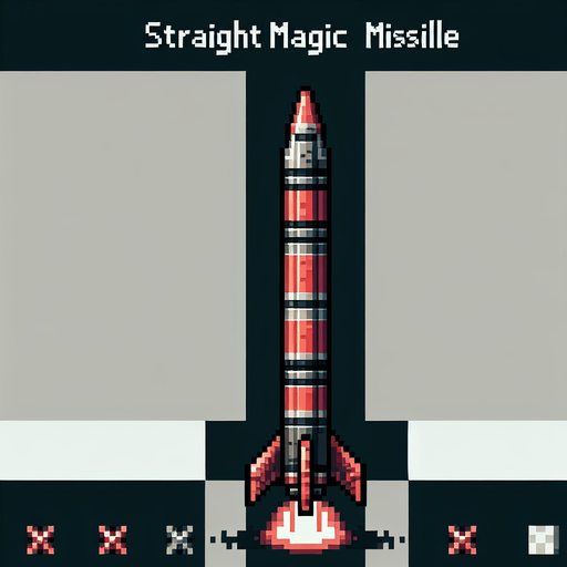 a straight magic missile. top down view. pixelart. bolt only, crossbow not included. vertical display, from bottom to top. Single Game Texture. In-Game asset. 2d. Blank background. High contrast. No shadows.