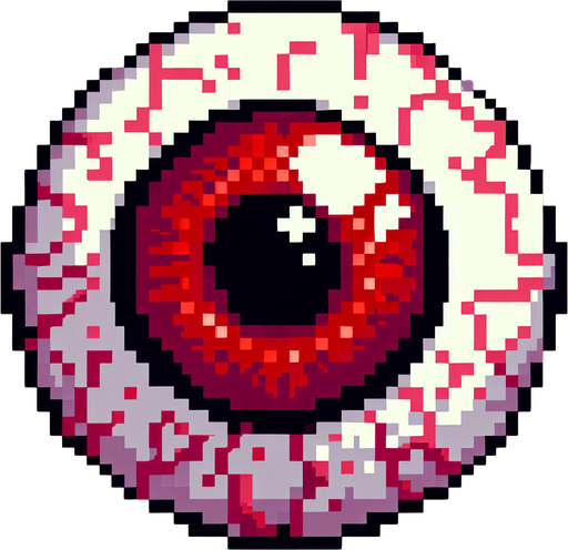 pixel art of a red eyeball.
Single Game Texture. In-Game asset. 2d. Blank background. High contrast. No shadows.