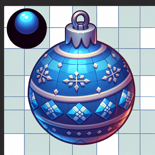 a christmas blue decorated ball. plastic style. Single Game Texture. In-Game asset. 2d. Blank background. High contrast. No shadows.