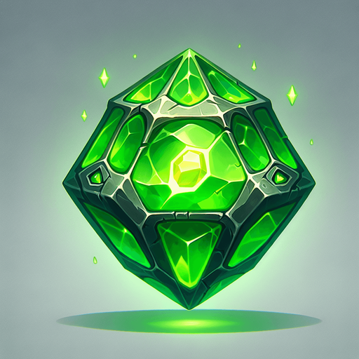 Magic greem gem in odd shape.
Single Game Texture. In-Game asset. 2d. Blank background. High contrast. No shadows.