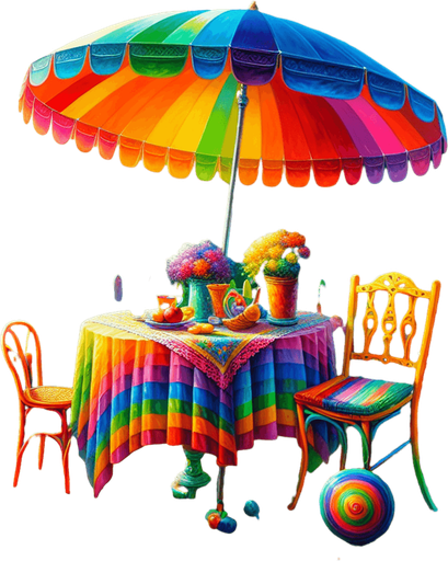 Table et parasol.
Image coloré