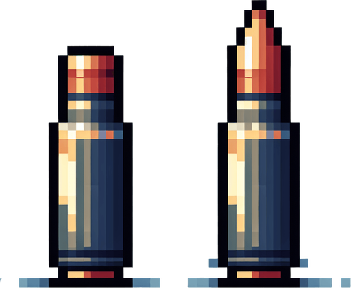 a pixelated bullet.
Single Game Texture. In-Game asset. 2d. Blank background. High contrast. No shadows.