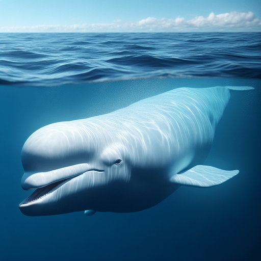 beluga swimming mouth open.
2024 game style. Photorealistic. Entire lateral profile view, perfectly horizontal.