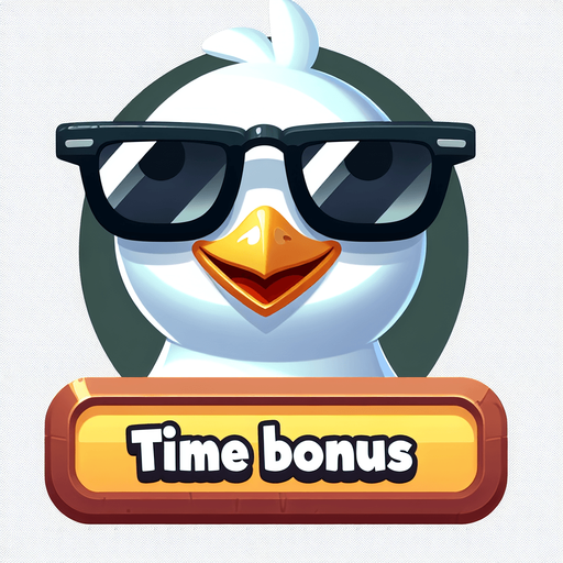 Create a  cartoon-style illustration of a smiling face of a seagul with black shades with the words "Time Bonus" at the bottom of it.
Single Game Texture. In-Game asset. 2d. Blank background. High contrast. No shadows.