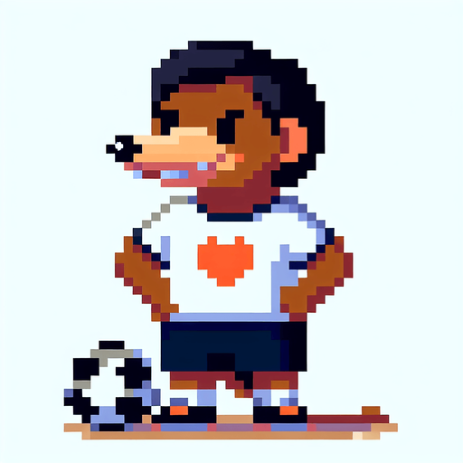 pixel art. mole standing up. soccer t-shirt.
Single Game Texture. In-Game asset. 2d. Blank background. High contrast. No shadows.