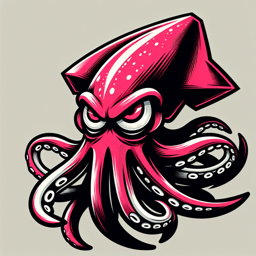 Create a cartoon-style illustration of a giant squid menacingly staring...
Single Game Texture. In-Game asset. 2d. Blank background. High contrast. No shadows.