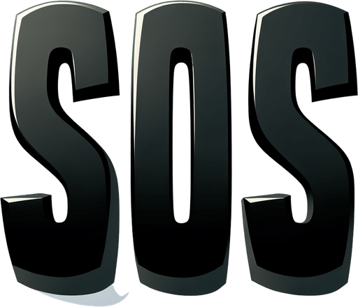 Create a close-up cartoon-style illustration of the  letters "sos" in black.
Single Game Texture. In-Game asset. 2d. Blank background. High contrast. No shadows.