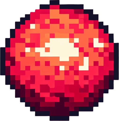 chunky magma magical projectile. 8-bit pixelated. red soft-palette colored.
Single Game Texture. In-Game asset. 2d. Blank background. High contrast. No shadows.