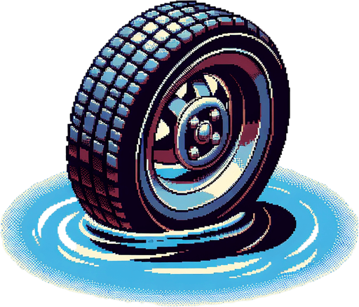 8 bit. cartoon. old car tire. floating in the water.  in game asset. no background. Single Game Texture. In-Game asset. 2d. Blank background. High contrast. No shadows.