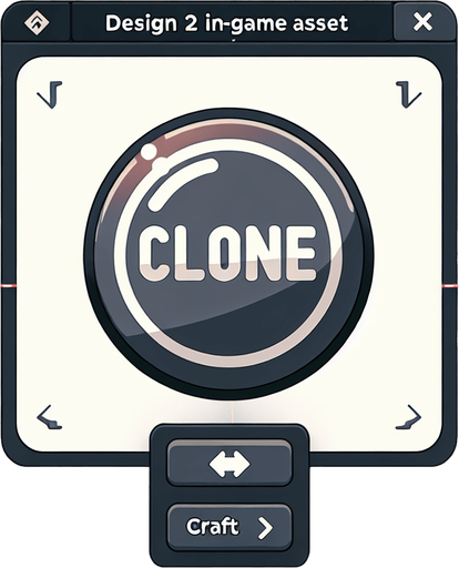 a button that says "clone".
Single Game Texture. In-Game asset. 2d. Blank background. High contrast. No shadows.