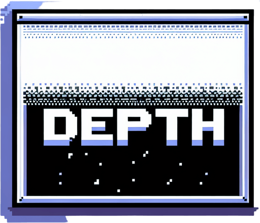 text. 8-bit. reads: DEPTH.
Single Game Texture. In-Game asset. 2d. Blank background. High contrast. No shadows.