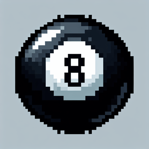 black 8-ball biliard ball. pixelated. 8 bit..
Single Game Texture. In-Game asset. 2d. Blank background. High contrast. No shadows.