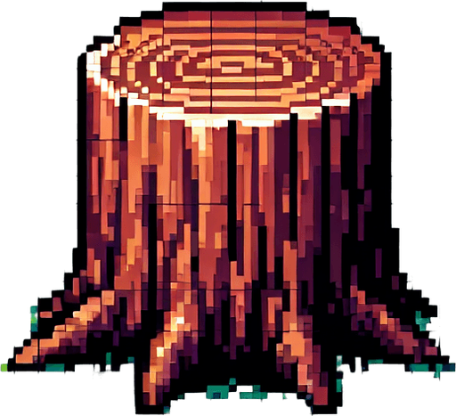 8-bit pixelated wooden stump.
Single Game Texture. In-Game asset. 2d. Blank background. High contrast. No shadows.