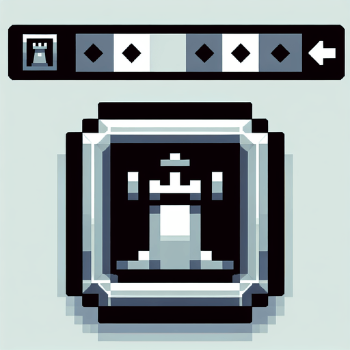 A metalic square button with the symbol of a tower from chess. Pixelart. Gamegui style. Medieval. Single Game Texture. In-Game asset. 2d. Blank background. High contrast. No shadows.