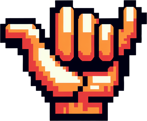 8 bit. cartoon. surf shaka hand. Single Game Texture. In-Game asset. 2d. Blank background. High contrast. No shadows.