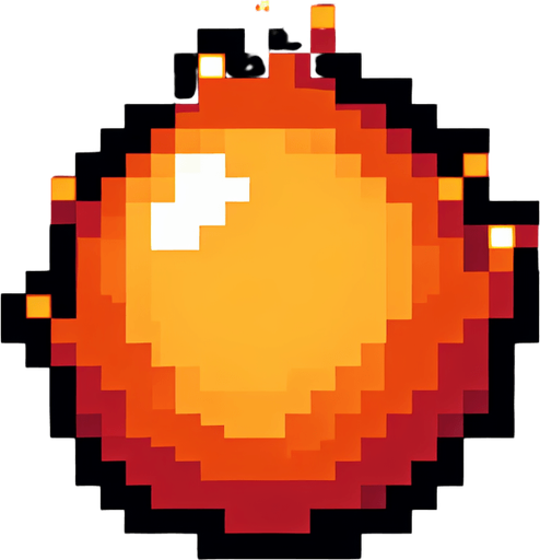 Cartoon, 8bit, fireball. Black border. Cicular..
Single Game Texture. In-Game asset. 2d. Blank background. High contrast. No shadows.