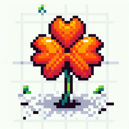 pixel art of a 4 leaf orange clover...
Single Game Texture. In-Game asset. 2d. Blank background. High contrast. No shadows.