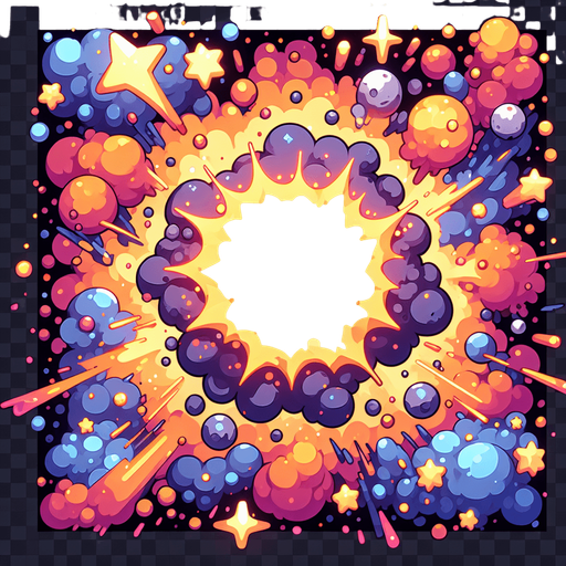 explosion frame.
Single Game Texture. In-Game asset. 2d. Blank background. High contrast. No shadows.