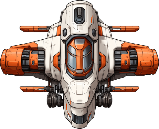 Stylish hero spaceship facing upwards, with a single cannon in the center.
Single Game Texture. In-Game asset. 2d. Pixelart. White background. Blank background. Low detail. High contrast.